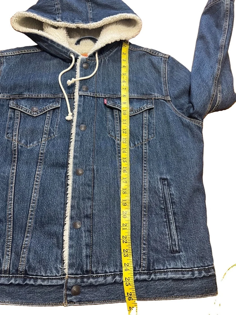 Levi's Sherpa Hooded Denim Jacket Mens Medium Blue Trucker 85244-0000 EUC